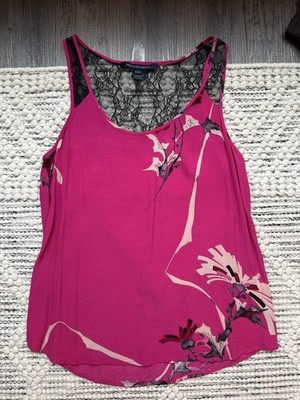 French Connection Magenta Floral Lace-Back Top - Size 6