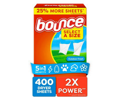 Bounce Select-a-Size Fabric Softener Dryer Sheets Outdoor Fresh 400 ct