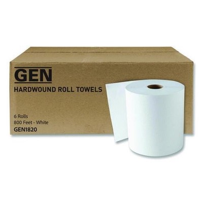 GEN 1820 Hardwound Roll Towels, 1-Ply, 8'' x 800 ft, White, 6 Rolls/Carton
