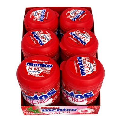 Mentos Pure Fresh Erdbeere, Kaugummi, zuckerfrei, 6 Dosen à 70g