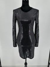 NEW!! Lulus Black Silver Metallic Long Sleeve Bodycon Mini Dress Sz S Women’s Z2