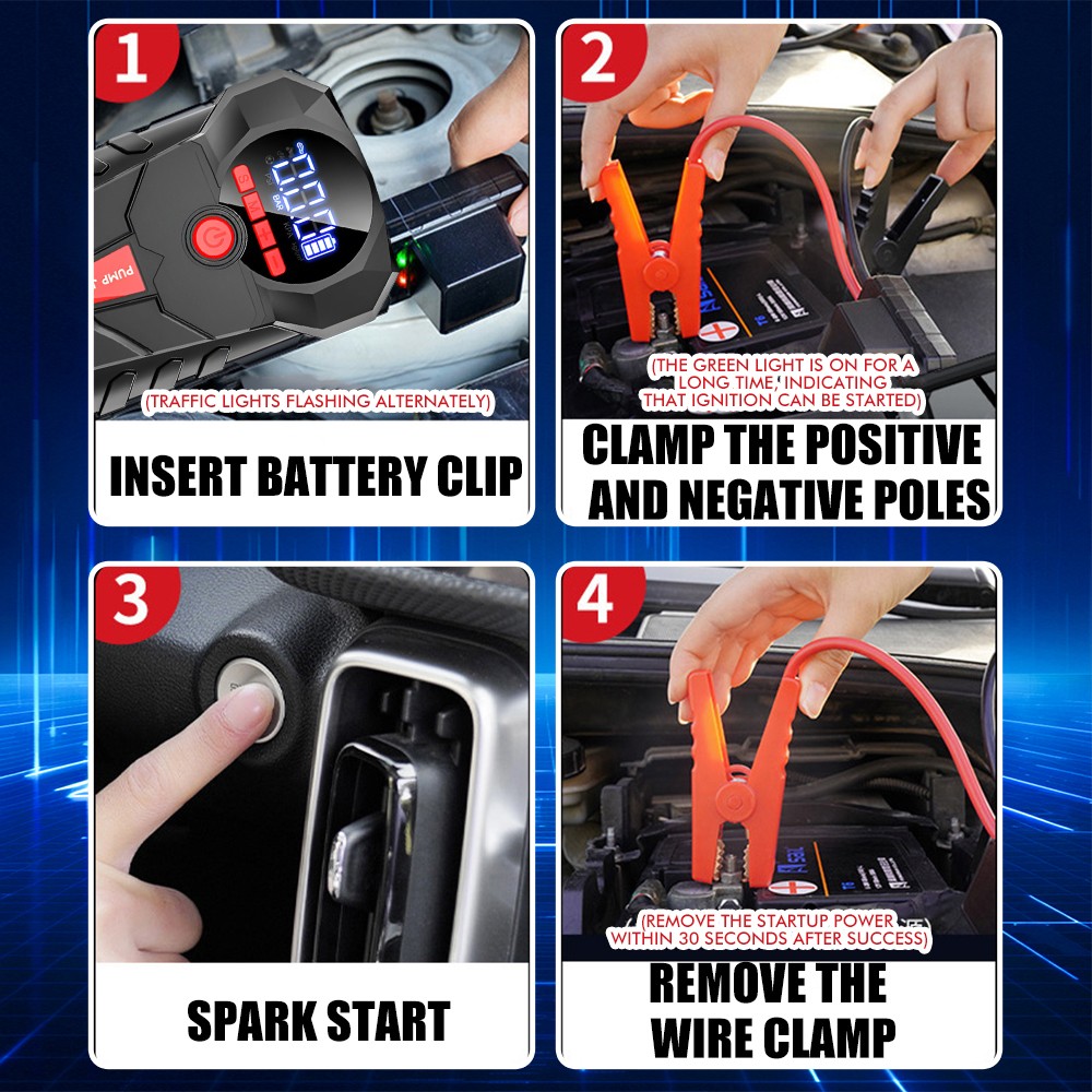 Car Jump Starter with Air Compressor 6000mAh Battery Jumper Box Charger Booster
