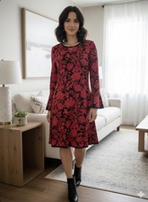 NWOT Michael Kors Women’s Small Black Red Floral Jersey Bell Sleeve Dress S
