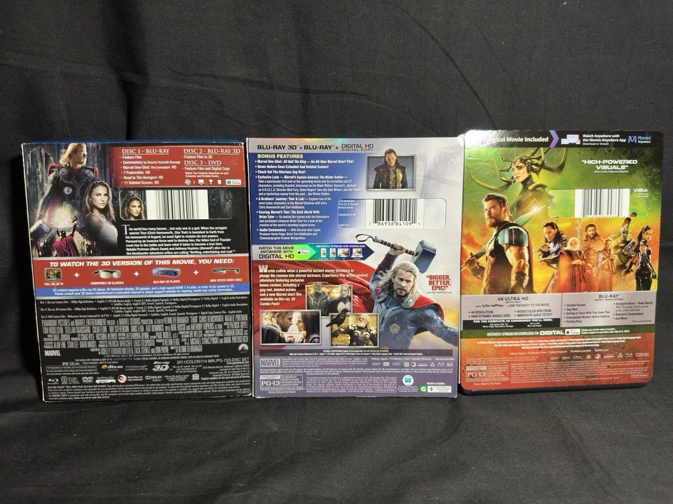 Thor Blu-Ray 3D The Dark World Blu-Ray 3D Ragnarok 4K All With OOP Slipcovers Foto 2 de 4