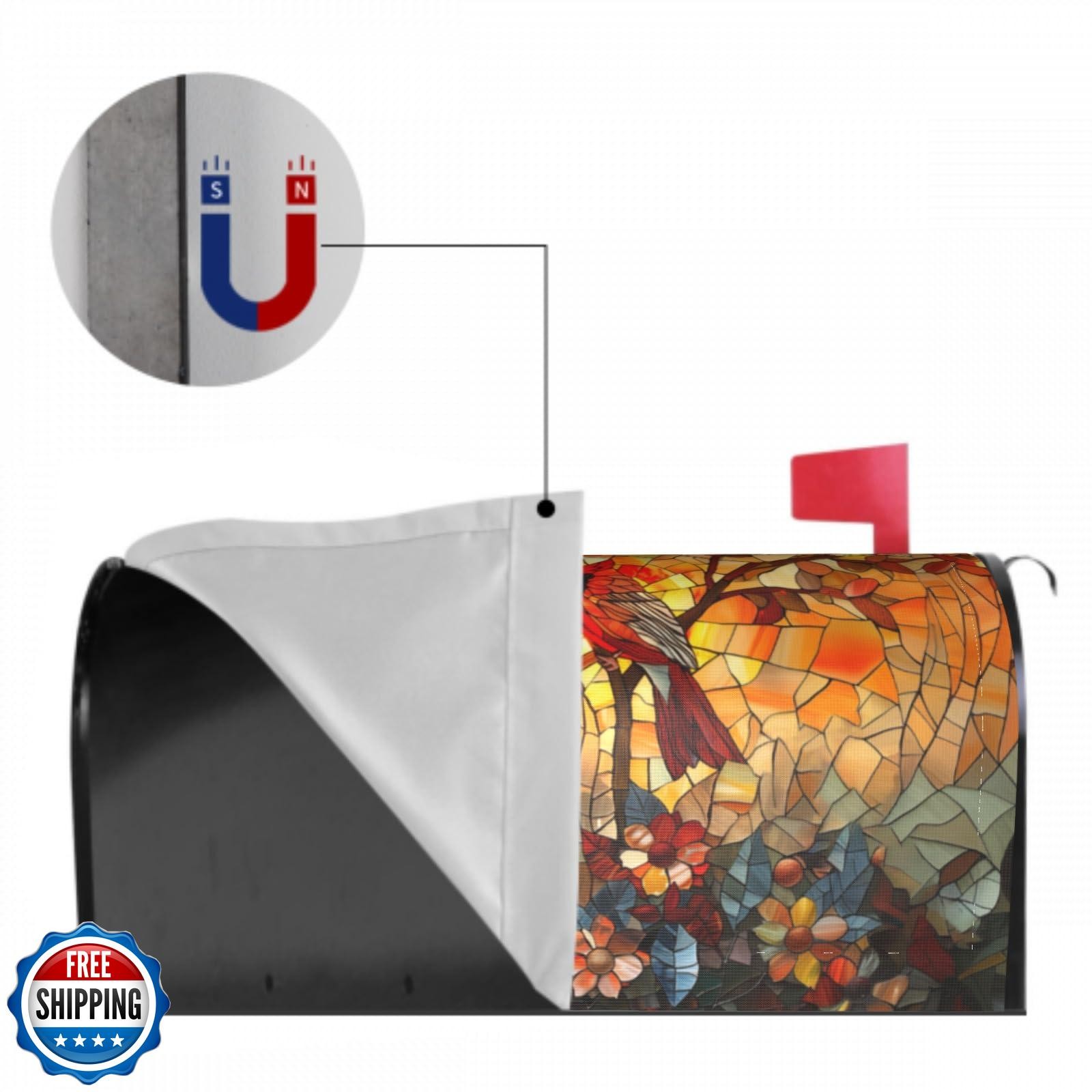Giwawa Stained Glass Cardinal Birds Mailbox Covers Magnetic for F
