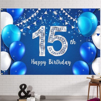 HAMIGAR 6x4ft Happy 15th Birthday Banner Backdrop - 15 Years Old Blue 