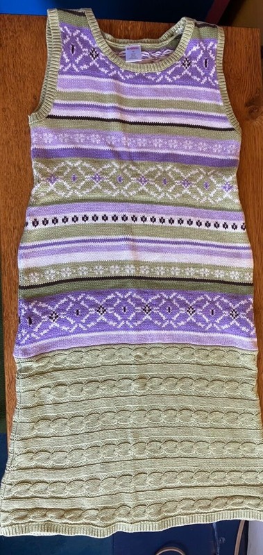 Girls Gymboree Fair Isle Sweater Dress-Sz 12-Purple & Green-Cotton-Cable-EUC