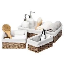 FairyHaus Wicker Baskets for Organizing, Waterproof Rectangle Small Storage B...