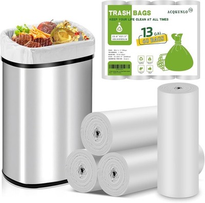 13 Gallon Garbage-Bags Tall Kitchen Compostable-Trash-Bag - White Biodegradable