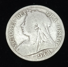 1896 Half Crown Queen Victoria Silver Coin, Veiled Head, .925 Sterling