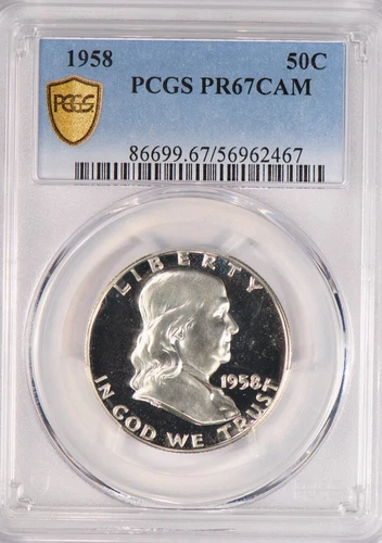 1958 Franklin Half Dollar Proof PCGS PR67CAM PF 67 CAMEO Gold Shield Coin 50C