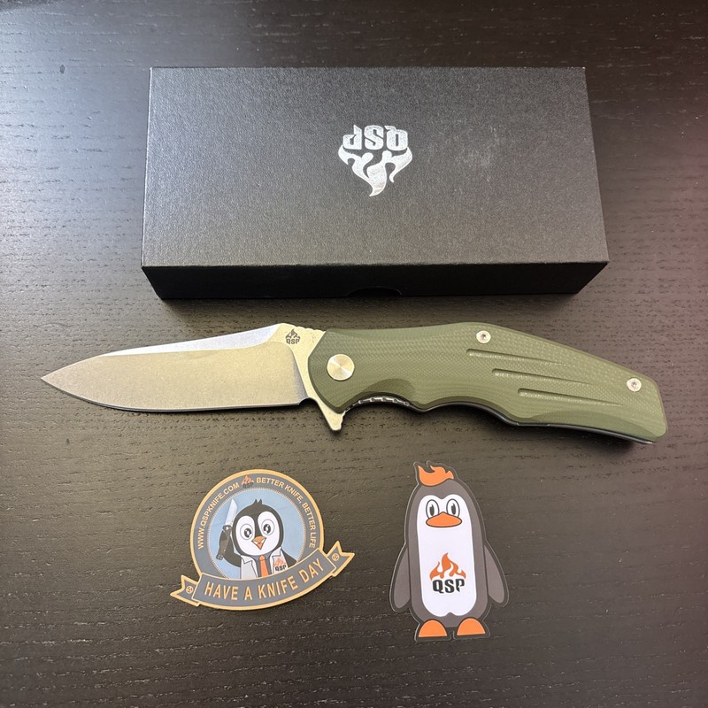 QSP Pangolin Folding Pocket Knife, 3.75" D2 Stonewash Blade EDC Knife, Green ...