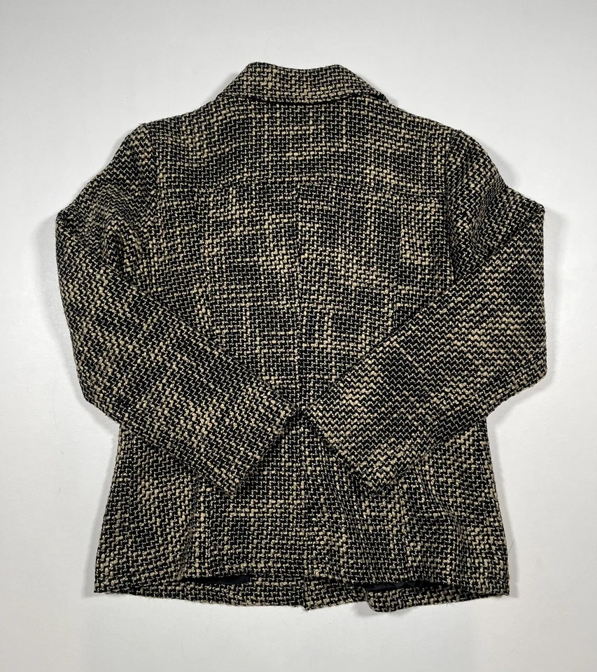Orvis Jacket Womens 14P Black Beige Tweed Wool Blend Button Front Lined Pockets - Image 2 of 4