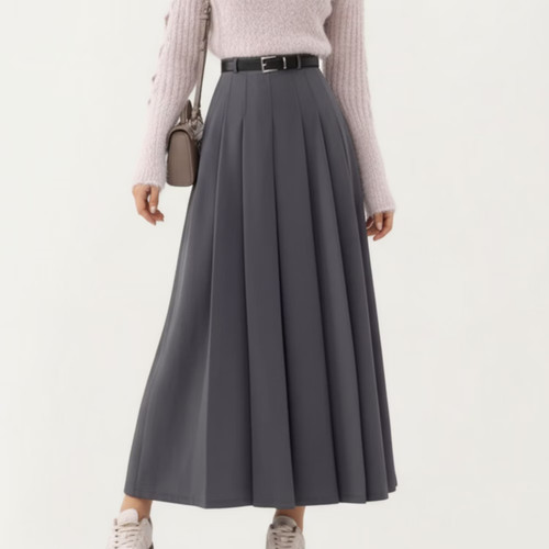 Anna-Kaci Women's High Waist Pleated Maxi Skirt with Belted Waist and Flowing
