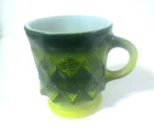 Anchor Hocking Fire King Kimberly Coffee Cup Mug Avocado Green Diamond MCM VTG