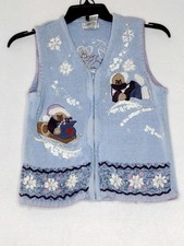 White Stag Womens Sweater Vest Size M 8-10 Blue Snow Full Zip