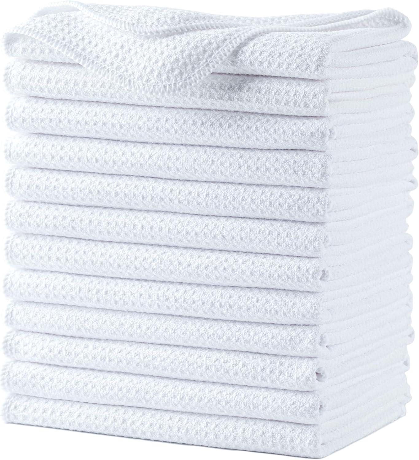 12 Torchons de cuisine en microfibres nid d'abeille blancs 40x70 cm