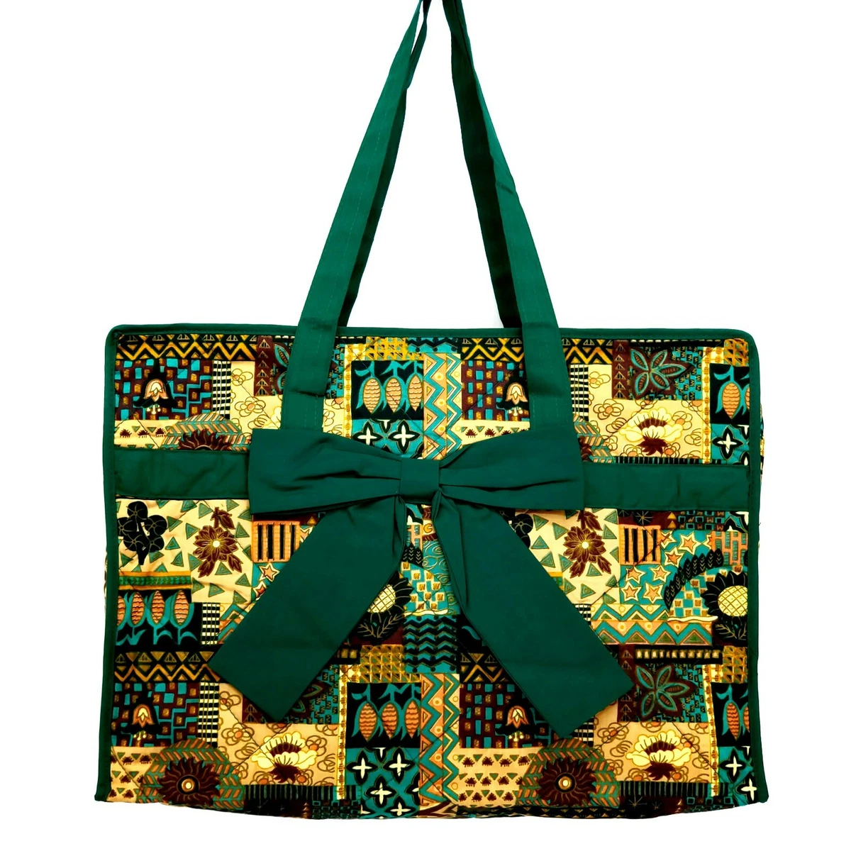 LSL Green & Multicolored Floral Lined Large Rectangle Purse Hand Tote Travel Bag
