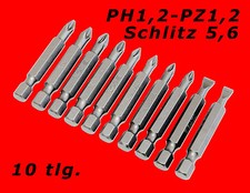 10 x Profi Kreuz & Schlitz Bits Set Schraubendreher Bitsbox S2 Stahl Lang Y0483