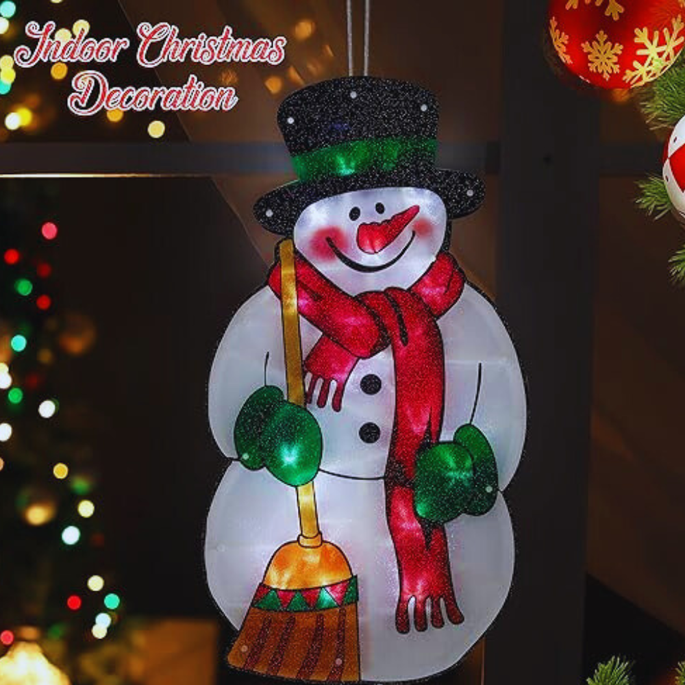 20 LED Snowman Christmas Silhouette Lights Xmas Window Decor Mains