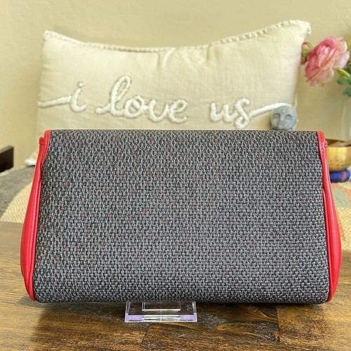 Yves Saint Laurent Envelop Clutch Gray Fabric And Red Leather Excellent - Picture 10 of 19