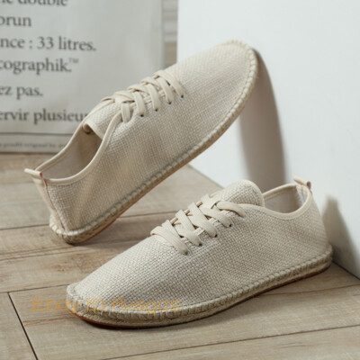 Men's Canvas Breathable Lazy Beijing Linen Handmade Driving Slip On Casual Shoes