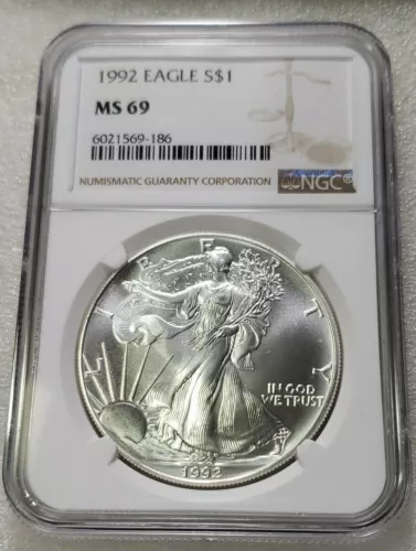 1992 American Eagle Silver Dollar / NGC MS69 / No Spots No Toning No Haze