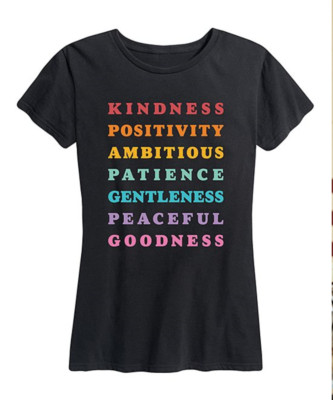 Instant Message Black Rainbow Words Kindness Positivity Relaxed Fit Tee Size 2XL