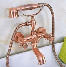 Antique Red Copper Wall Mount Bathroom Clawfoot Tub Faucet Hand Shower Mixer Tap