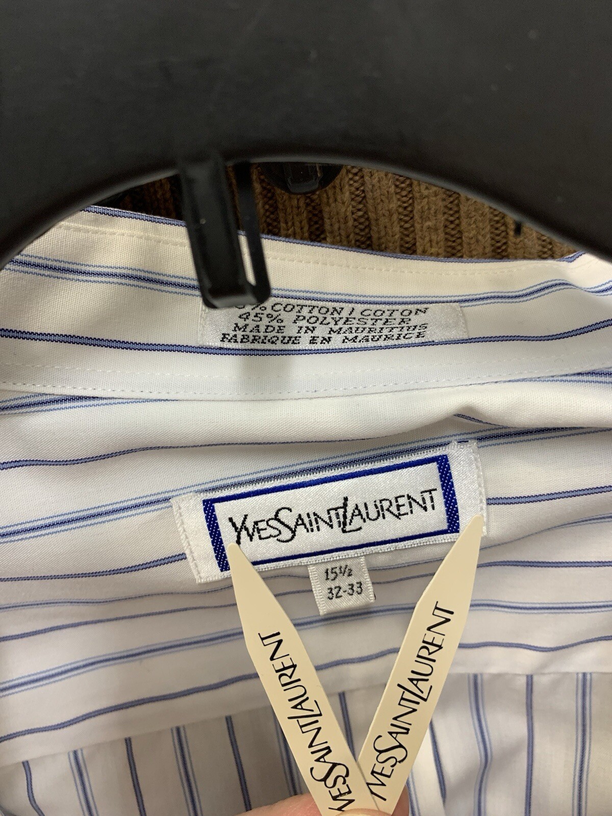 Buttondown blu a righe Yves Saint Laurent YSL nuovo senza etichette vintage 15 5 32 33 RARO