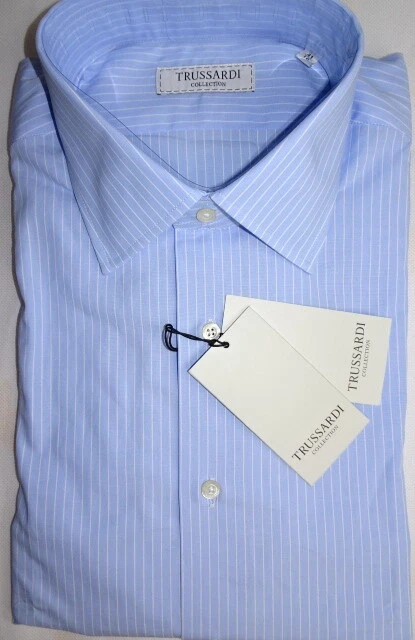NUEVO CON ETIQUETAS $325 Hombres TRUSSARDI 16 35.5 SL 41 EU CAMISA DE VESTIR SUPER DELGADA BEIGE LINO ITALIA Foto 2 de 4