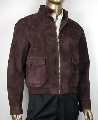 $3400 Gucci Men's Dark Plum Goat Suede Bomber Jacket w/knit
