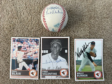 Wally Bunker Fred Valentine Paul Blair Baltimore Orioles signed baseball / cards