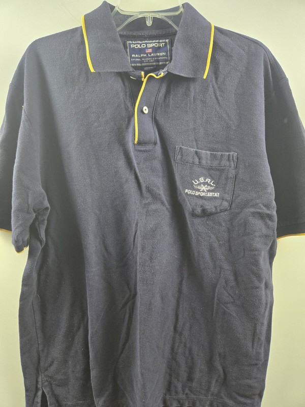 Ralph Lauren Polo Sport Shirt Mens Large Blue Cotton Short Sleeve High Low Slit