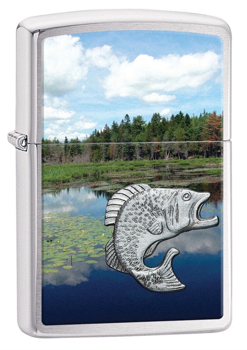 Zippo Windproof Fishing Emblem Lighter, Fish In Lake, 29408, New 