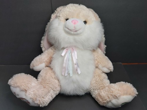 1988 Chrisha Playful Plush Bunny Rabbit Easter Eggs Beige White Pink