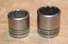 Lot of 2 Vintage S-K  5/8" 11/16" 12 Point 3/8" Drive Shallow Chrome Sockets USA