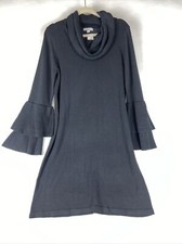 NWT Kensie Women's Rib Knit Long Bell Sleeve L Dress Cowl Neck Black