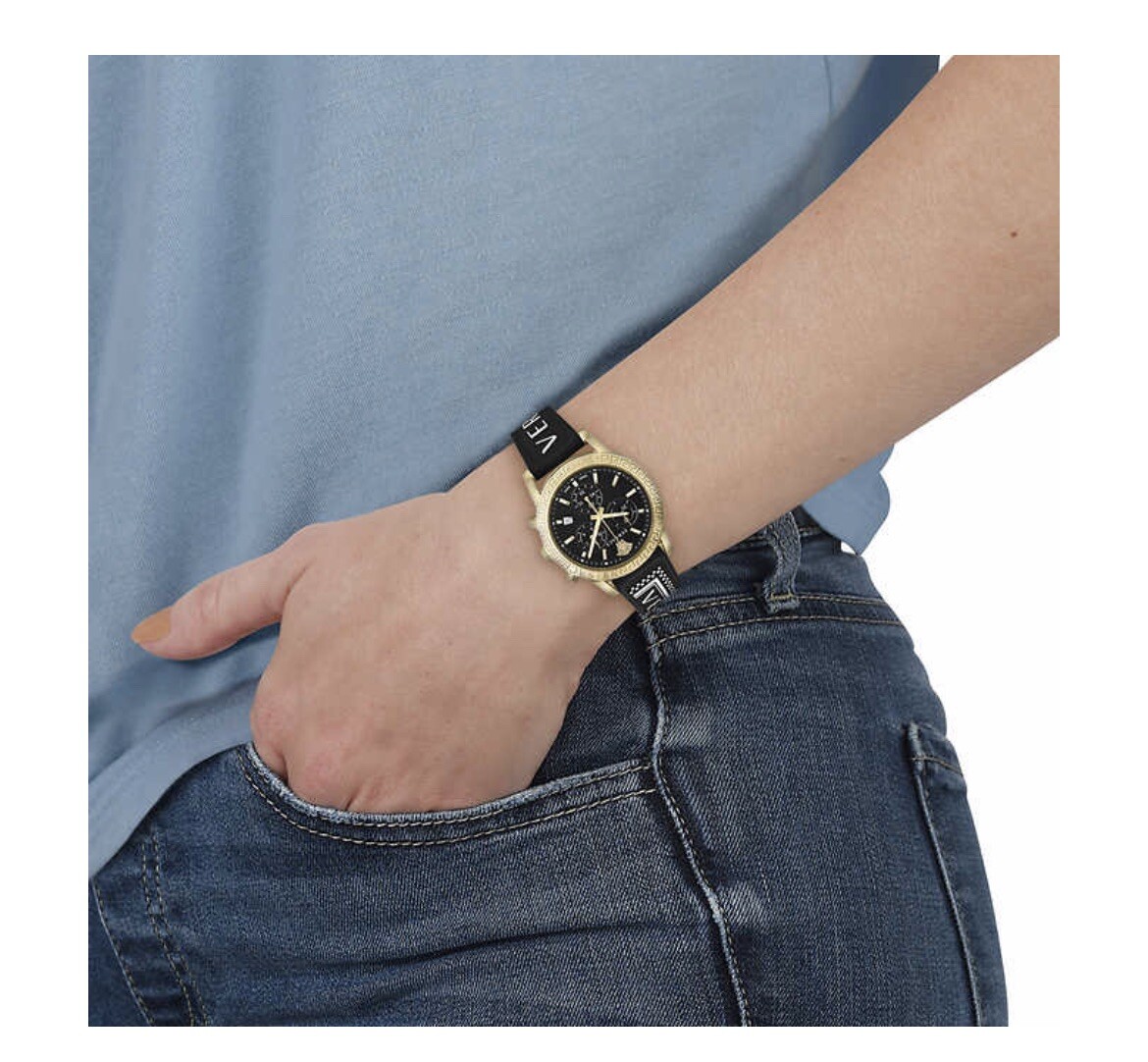Versace Womens Super Sport 40mm Strap Fashion Watch Versace Sport Tech Womens Watch 40mm Gold Tone Case Black  main image 3