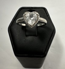 Vintage Sterling Silver Cubic Zirconia Heart And Marcasite Ring Size 7.75