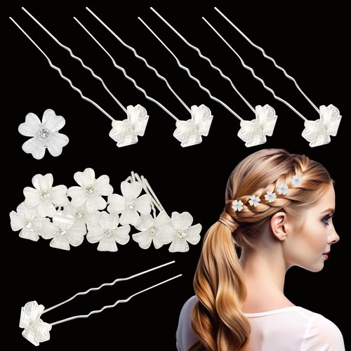 Floral Hair Pins Bridal Bridesmaid Hair Accessory 4 Petal U Pin for Women Girls - Picture 9 of 13