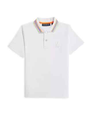 $145 Psycho Bunny Men's, Athens Pique Striped Collar Polo Shirt, White, 3XL