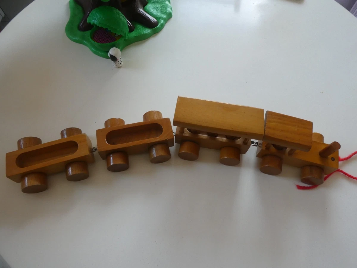 ANCIEN TRAIN EN bois a tirer jouet d'enfant vintage EUR 45,00 - FR