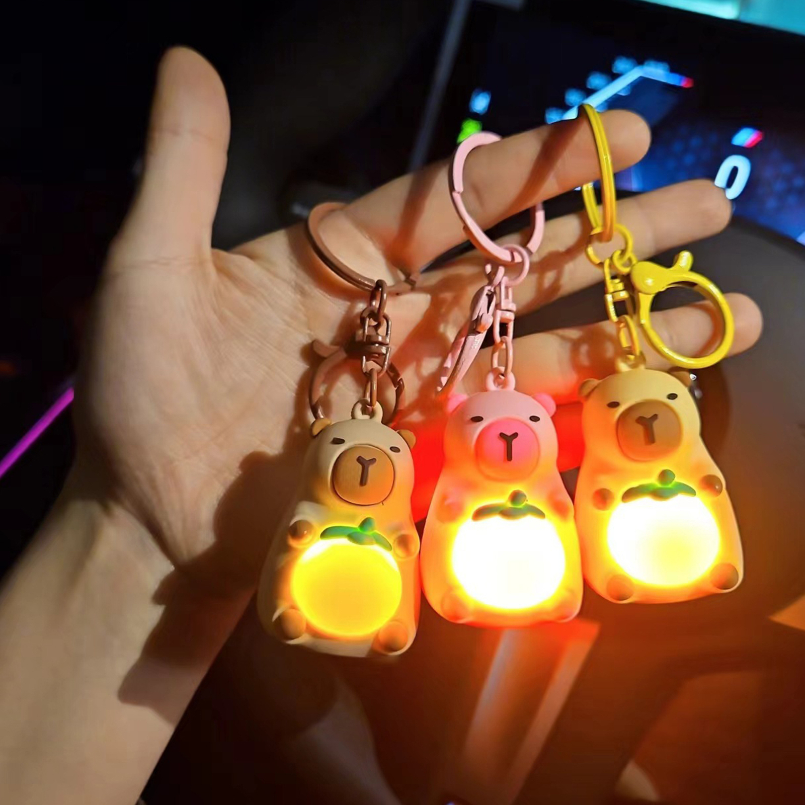 1pc Adorable Capybara Keychain with LED Light Creative Design