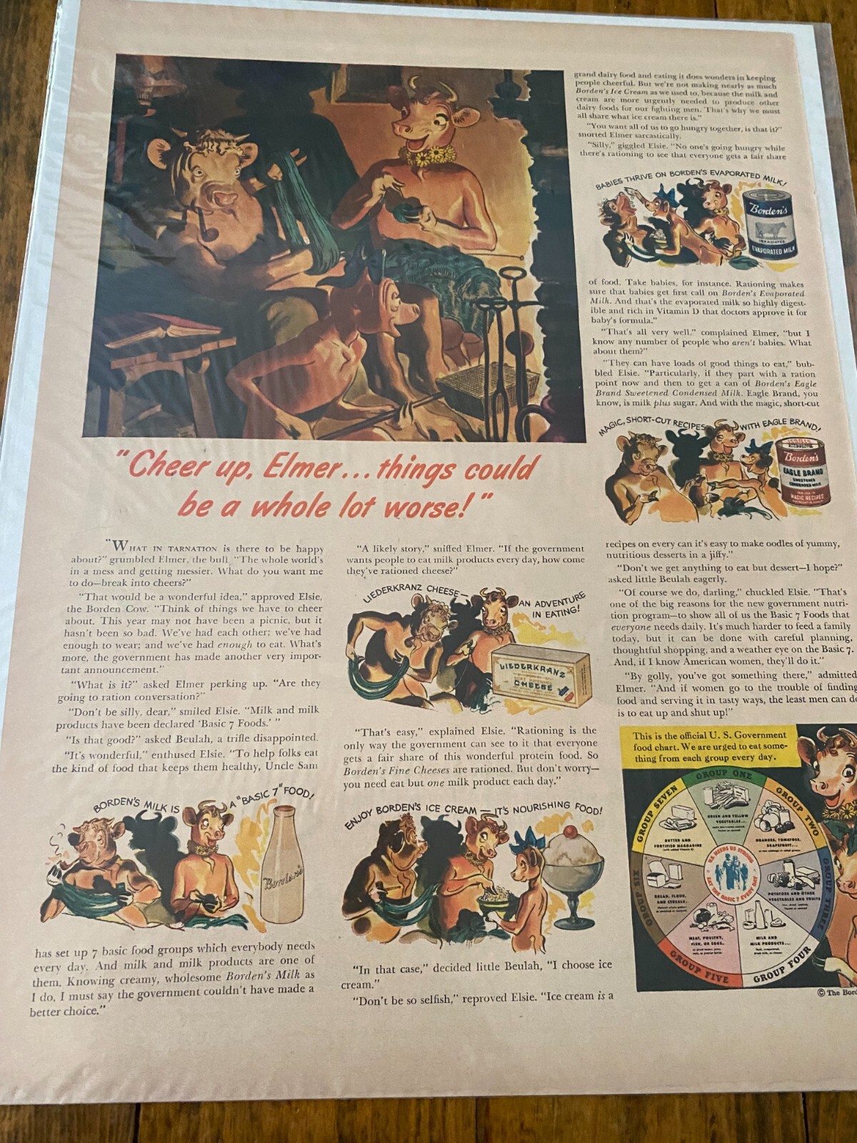 De colección 1943 Borden's Dairy Elmer Grumpy Sobre el Estado Mundial Segunda Guerra Mundial anuncio