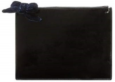 NEW Banana Republic Velvet Bow Zip Clutch Black Purse Pouch Faux Leather Womens