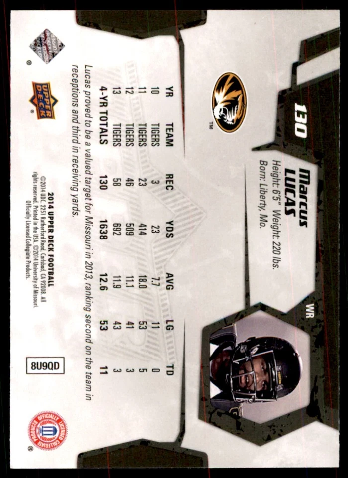 2014 Upper Deck Marcus Lucas Missouri Tigers #130 - Image 2 of 2