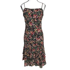 Lily Floral Slip Dress Women M Black Tiered Ruffle Midi Y2K Whimsigoth Grunge