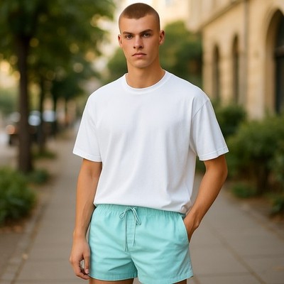 Rainforest Men XL Swim Trunks Board Shorts Aqua Teal Blue Drawstring Elastic