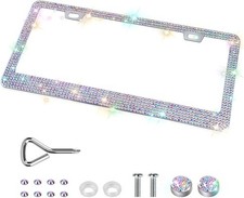 Sparkly Rhinestone License Plate Frames with Glitter Crystal Caps 1 Pack 